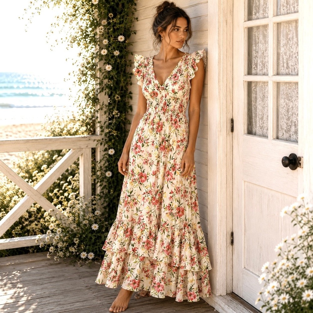 Anthropologie J Gee Sz Small Maxi Dress Cottagecore Feminine Boho Chic Coastal